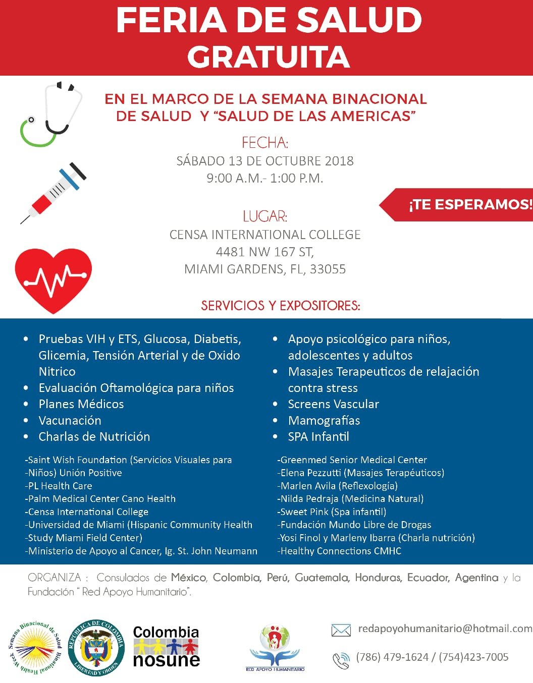 Feria Gratuita de Salud Preventiva (Semana Binacional de la Salud) Servicios gratuitos de salud preventiva en el marco de la Semana Binacional de la Salud en Miami.