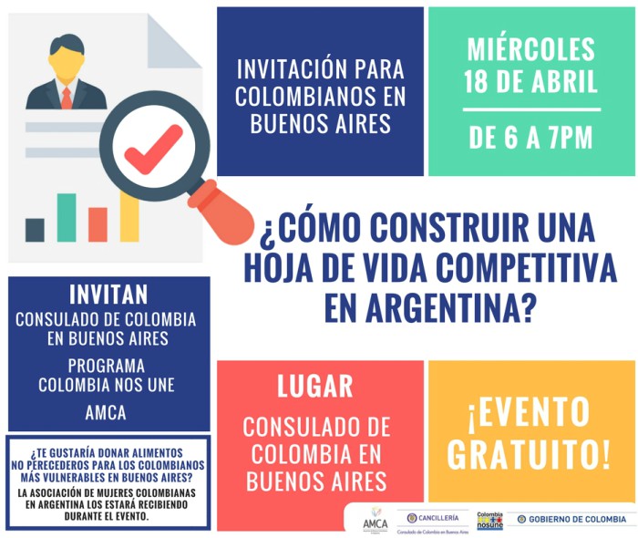 Hoja de vida en Argentina. Evento para colombianos en Buenos Aires