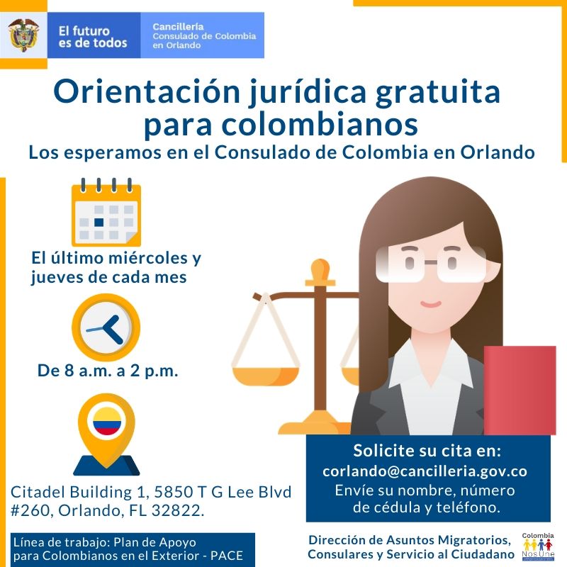 Asesoría jurídica gratuita en el Consulado de Colombia en Orlando