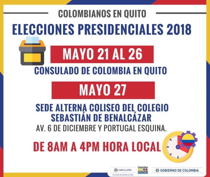 Elecciones presidenciales 2018 para colombianos en Quito