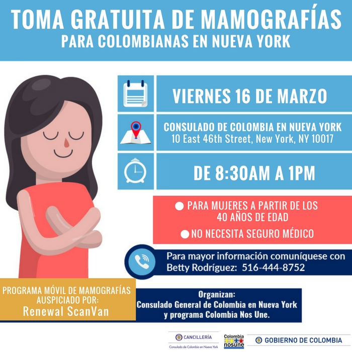 Toma gratuita de mamografías para colombianas en nueva york