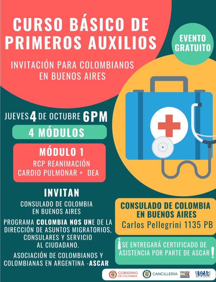 Curso gratuito de primeros auxilios para colombianos en Buenos Aires