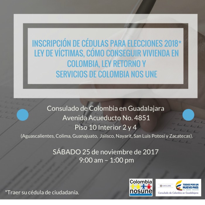 jornada de inscripción de cédulas para colombianos en Guadalajara